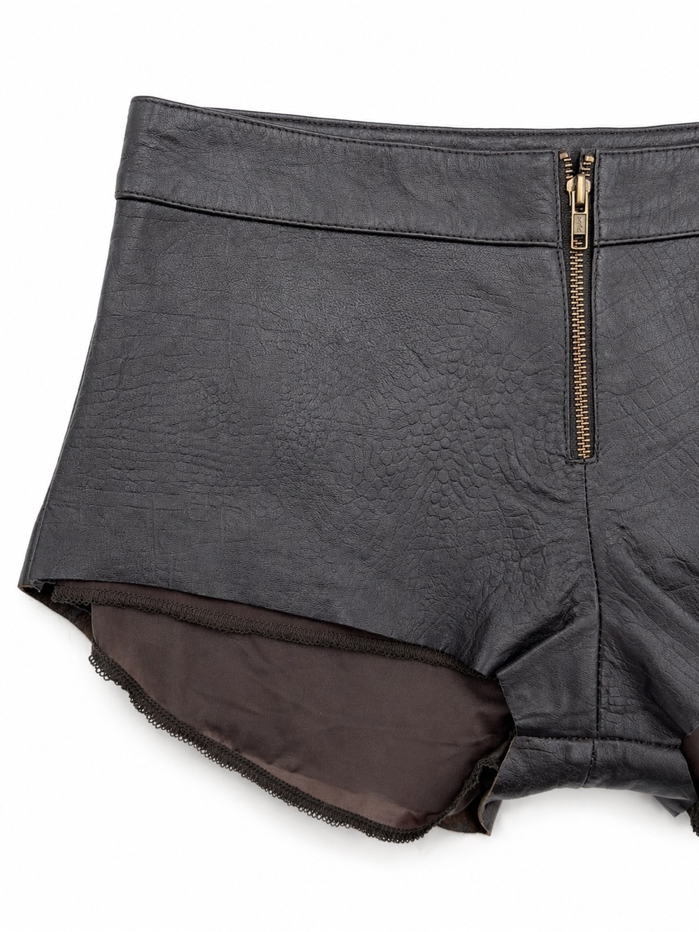 One Teaspoon 6 Lamb Skin Leather 0745 Snake Skin Shorts brown dark zipper